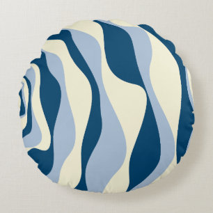 Ebb and Flow 4 - Dark Blue, Light Blue and Cream Round Cushion