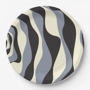 Ebb and Flow 4 in Black, Grey, and Cream Paper Plate