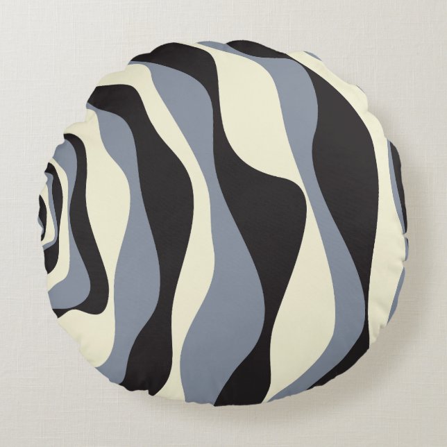 Ebb and Flow 4 in Black, Grey, and Cream  Round Cushion (Front)