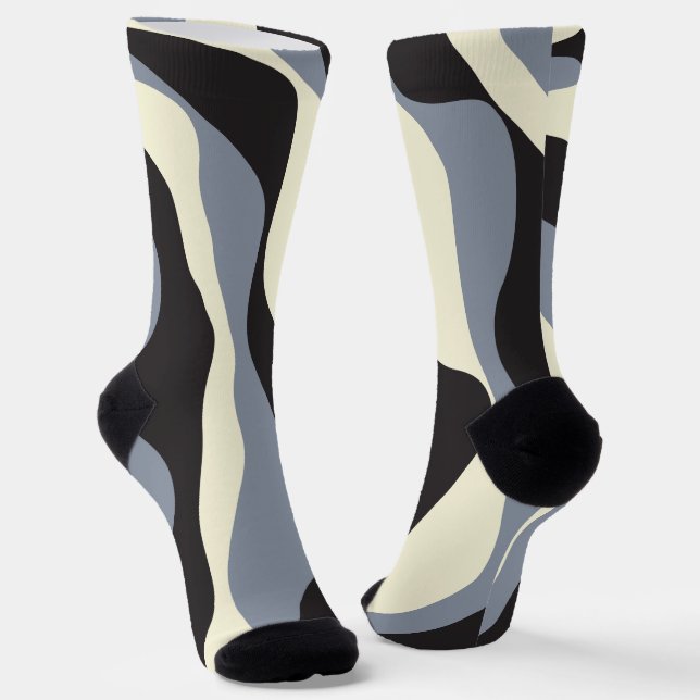 Ebb and Flow 4 in Black, Grey, and Cream  Socks (Angled)