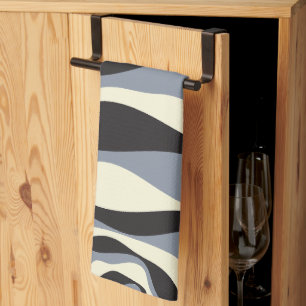 Ebb and Flow 4 in Black, Grey, and Cream  Tea Towel