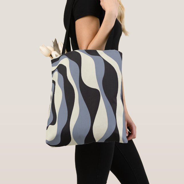 Ebb and Flow 4 in Black, Grey, and Cream  Tote Bag (Close Up)
