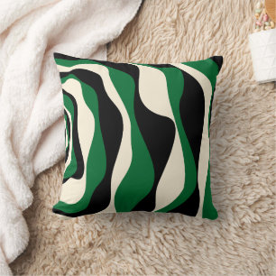 Ebb and Flow 4 in Green, Cream and Black Cushion