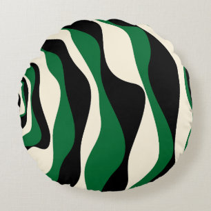 Ebb and Flow 4 in Green, Cream and Black  Round Cushion