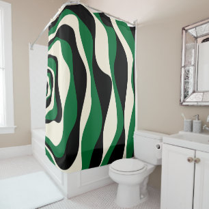 Ebb and Flow 4 in Green, Cream and Black Shower Curtain