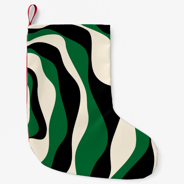 Ebb and Flow 4 in Green, Cream and Black  Small Christmas Stocking (Front)