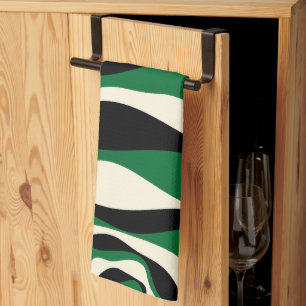 Ebb and Flow 4 in Green, Cream and Black Tea Towel