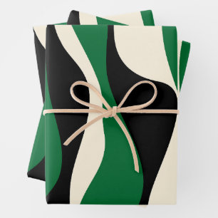Ebb and Flow 4 in Green, Cream and Black  Wrapping Paper Sheet