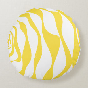 Ebb and Flow 4 in Lemon Yellow and White Round Cushion