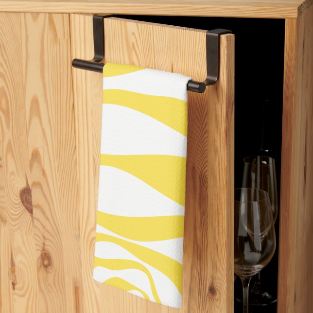 Ebb and Flow 4 in Lemon Yellow and White Tea Towel (Thirds Fold)