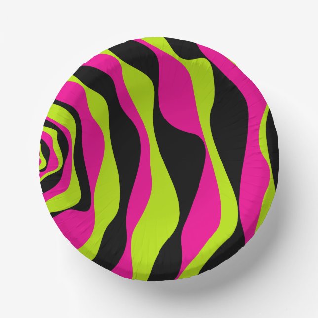 Ebb and Flow 4 in Lime Green, Hot Pink and Black Paper Plate (Front)