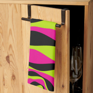 Ebb and Flow 4 in Lime Green, Hot Pink and Black Tea Towel