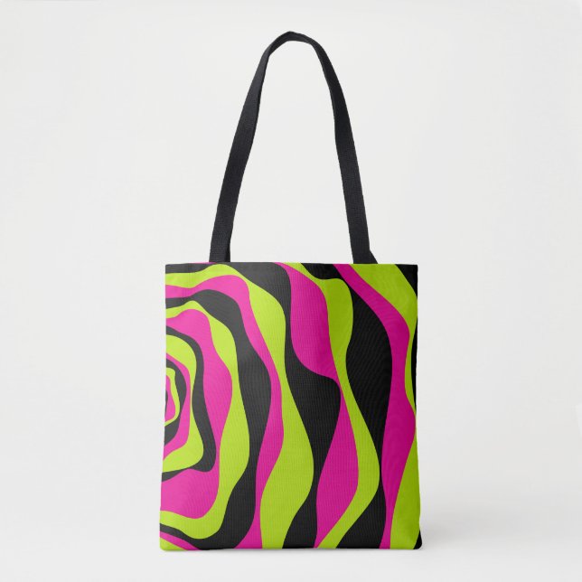 Ebb and Flow 4 in Lime Green, Hot Pink and Black Tote Bag (Front)