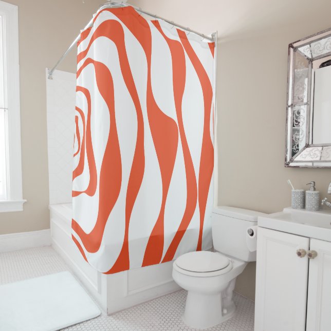 Ebb and Flow 4 in Orange and White Shower Curtain (In Situ)