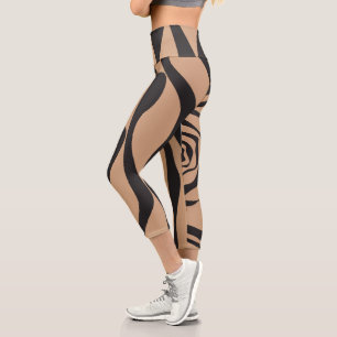 Ebb and Flow 4 in Tan and Black Capri Leggings