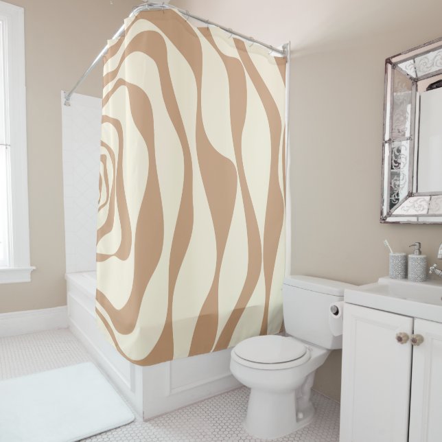 Ebb and Flow 4 in Tan and Cream Shower Curtain (In Situ)