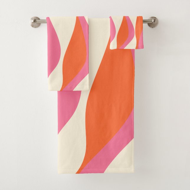 Ebb and Flow 4 - Pink, Orange and Cream Bath Towel Set (Insitu)
