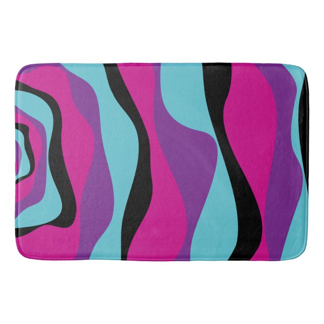 Ebb and Flow 4 - Pink, Purple, Blue and Black Bath Mat (Front)