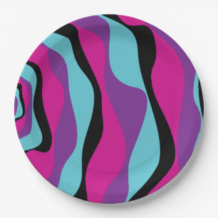 Ebb and Flow 4 - Pink, Purple, Blue and Black Paper Plate