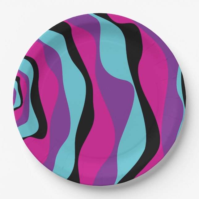Ebb and Flow 4 - Pink, Purple, Blue and Black Paper Plate (Front)