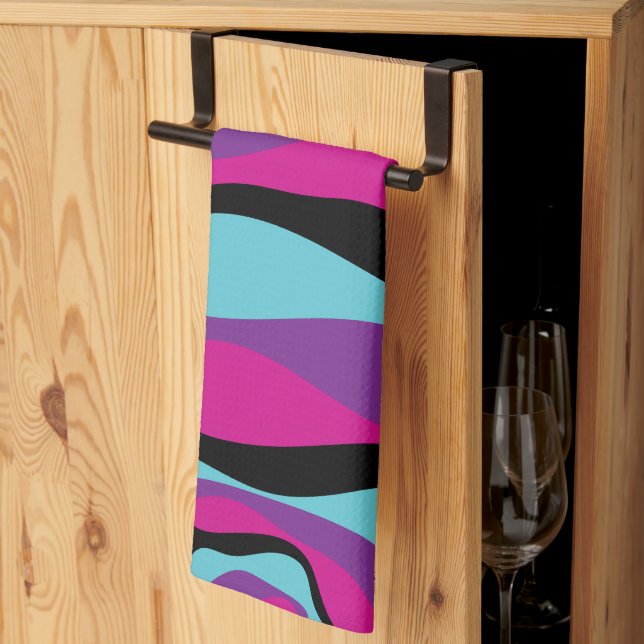 Ebb and Flow 4 - Pink, Purple, Blue and Black Tea Towel (Thirds Fold)
