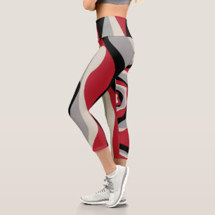 Ebb and Flow 4 - Red, Grey, Black and Bone White Capri Leggings