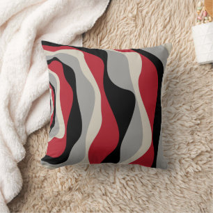 Ebb and Flow 4 - Red, Grey, Black and Bone White Cushion