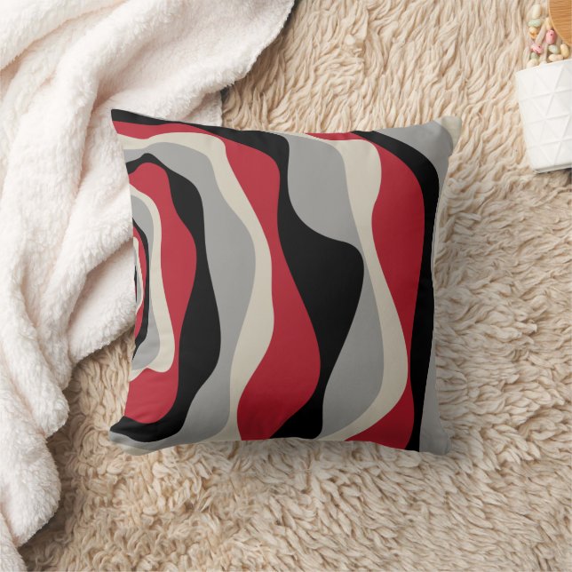 Ebb and Flow 4 - Red, Grey, Black and Bone White  Cushion (Blanket)