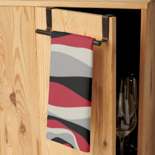 Ebb and Flow 4 - Red, Grey, Black and Bone White Tea Towel