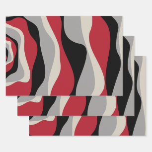 Ebb and Flow 4 - Red, Grey, Black and Bone White Wrapping Paper Sheet