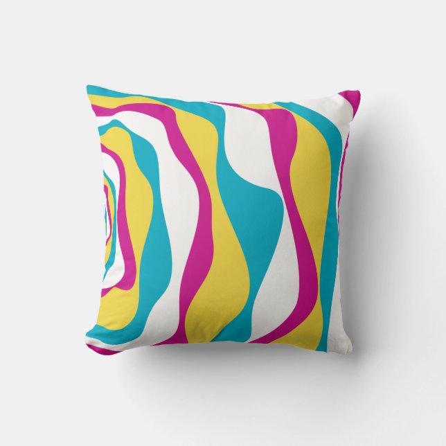 Ebb and Flow 4 - Turquoise, Yellow, Pink and White Cushion (Front)