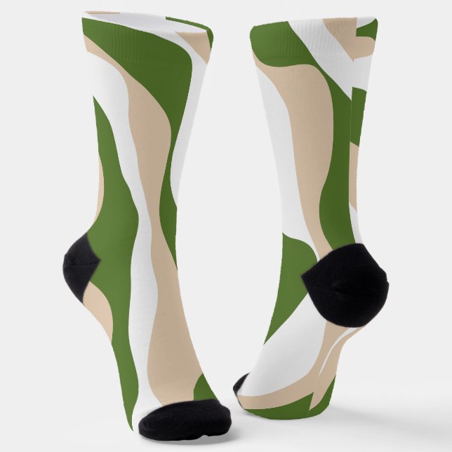 Ebb and Flow 4 - White, Sand and Palm Green Socks (Angled)