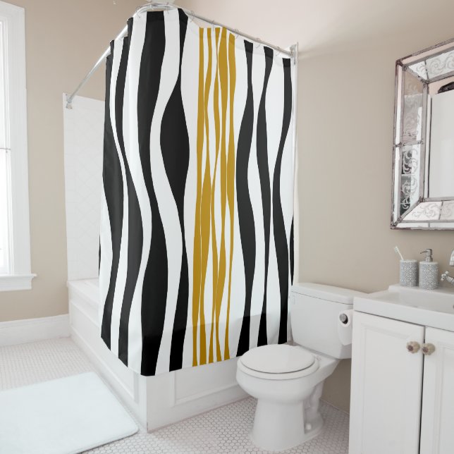 Ebb and Flow - Dark Yellow Shower Curtain (In Situ)