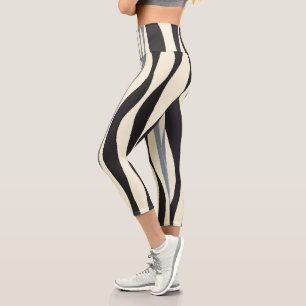 Ebb and Flow in Black, Grey and Cream Capri Leggings