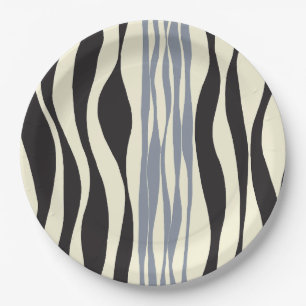 Ebb and Flow in Black, Grey and Cream  Paper Plate