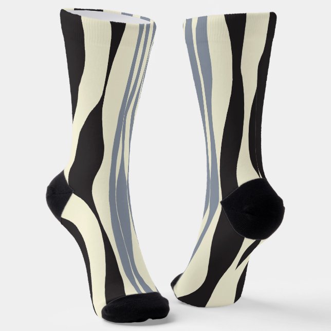 Ebb and Flow in Black, Grey and Cream  Socks (Angled)