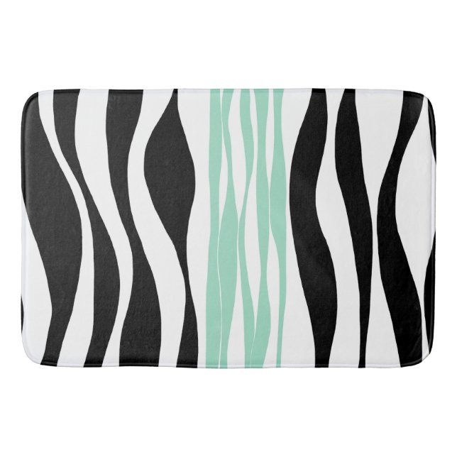 Ebb and Flow - Mint Green, White and Black Bath Mat (Front)
