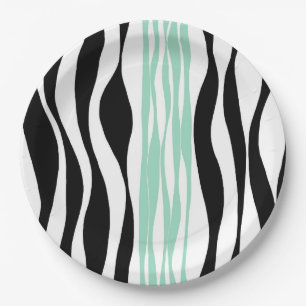 Ebb and Flow - Mint Green, White and Black Paper Plate