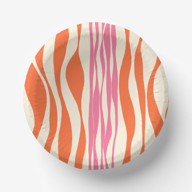 Ebb and Flow - Pink, Orange, and Cream  Paper Plate (Front)