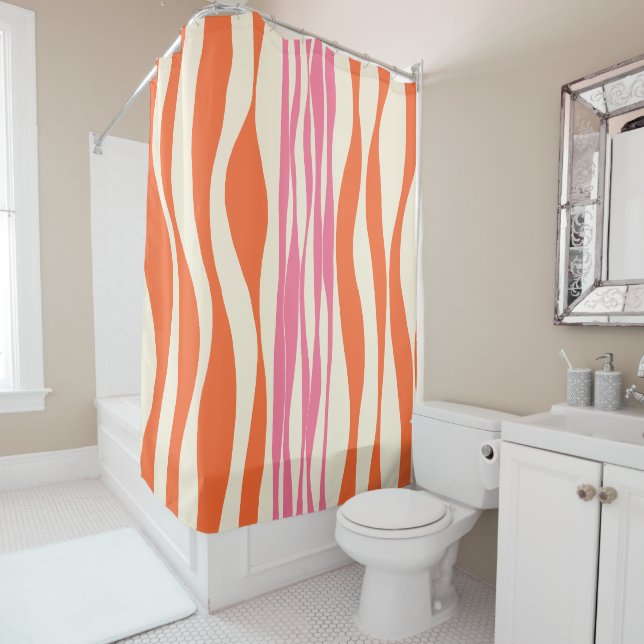 Ebb and Flow - Pink, Orange, and Cream  Shower Curtain (In Situ)
