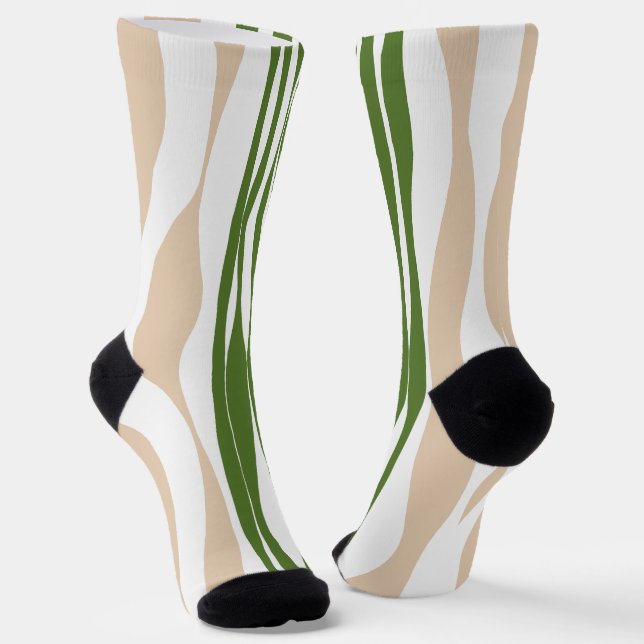 Ebb and Flow - White, Sand and Palm Green  Socks (Angled)