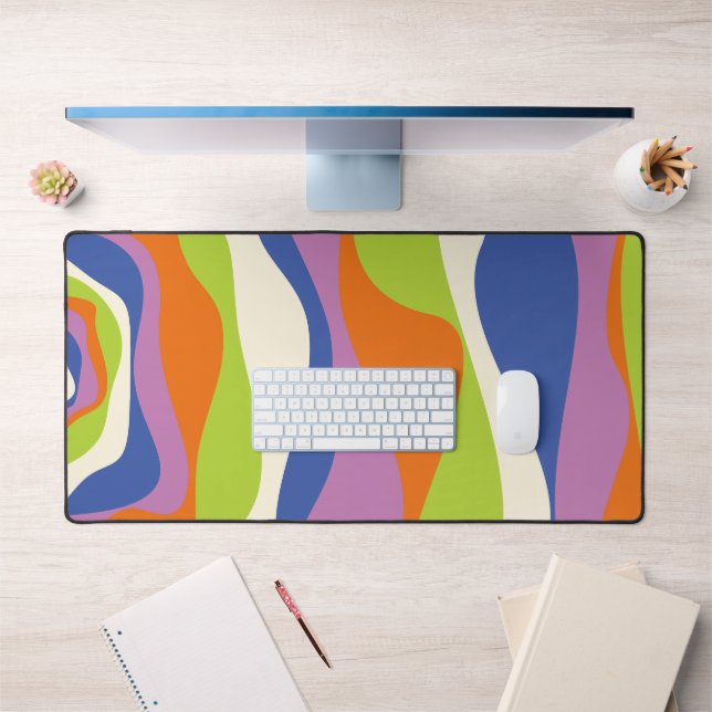 Ebb & Flow 4 Blue, Orange, Purple, Green & Cream Desk Mat (Office 1)