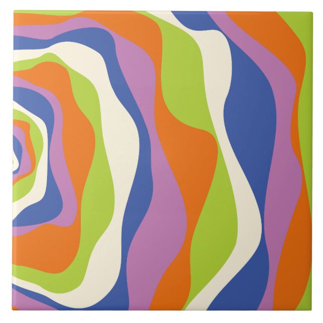 Ebb & Flow 4 Blue, Orange, Purple, Green & Cream Tile (Front)