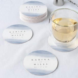 Ebb Tide Coastal Watercolor Wedding Round Paper Coaster