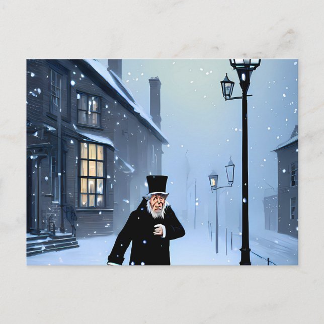 Ebenezer Scrooge Snowy Victorian Street Postcard (Front)