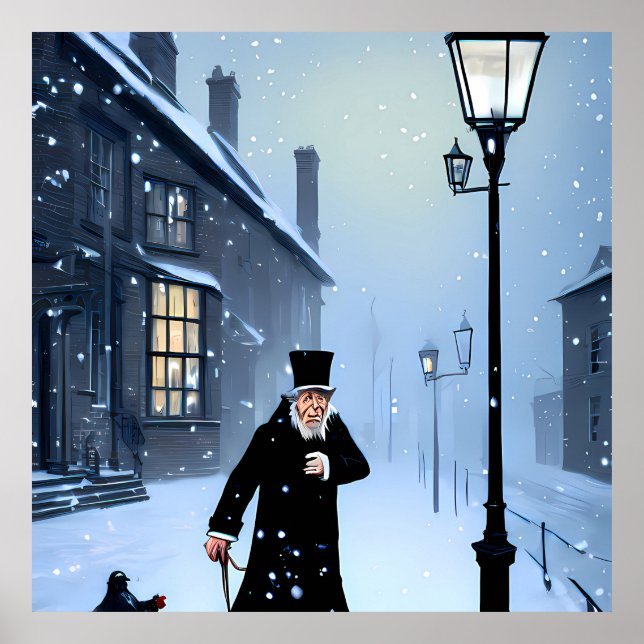 Ebenezer Scrooge Snowy Victorian Street Poster (Front)