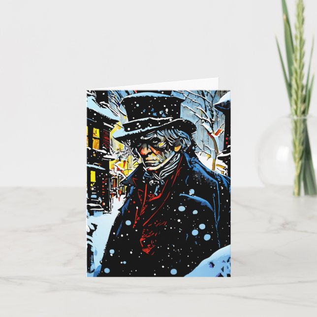 Ebenezer Scrooge Victorian Christmas Winter Scene  Card (Front)