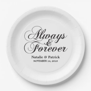 Ebony Always & Forever Wedding Paper Plates