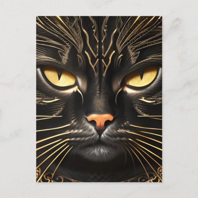 Ebony and Gold Cat Postcard (Front)