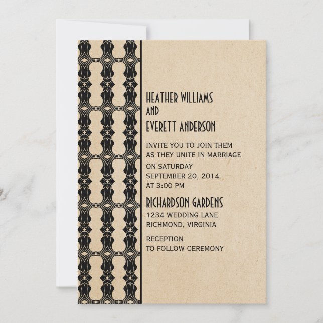 Ebony Art Deco Border Wedding Invitation (Front)